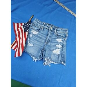 AMERICAN EAGLE Super Stretch HI-RISE‎ SHORTIE Distressed DENIM Cut-Off SHORTS 4
